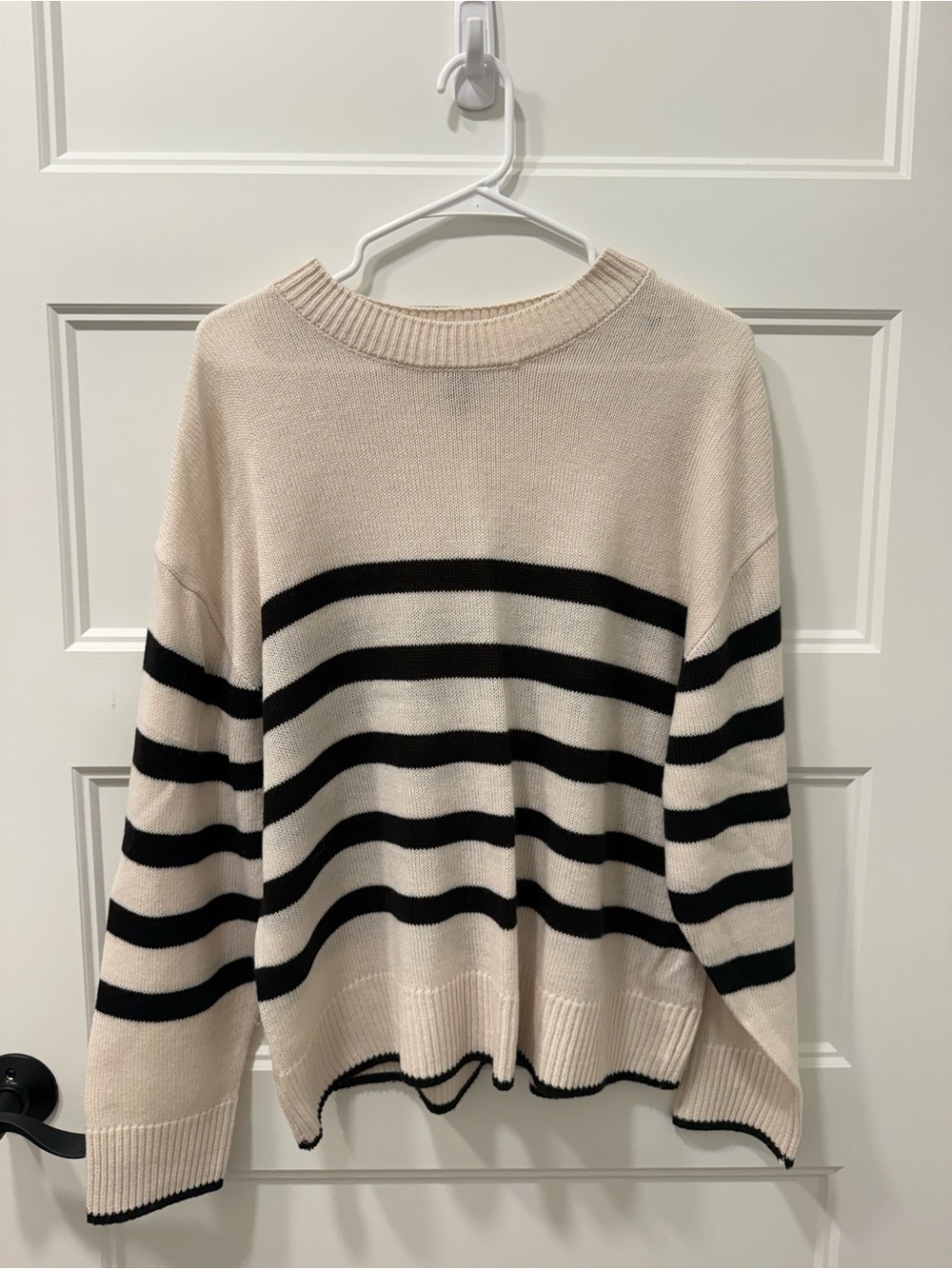 H&M Cream and Black Striped Scoop-Neck Sweater